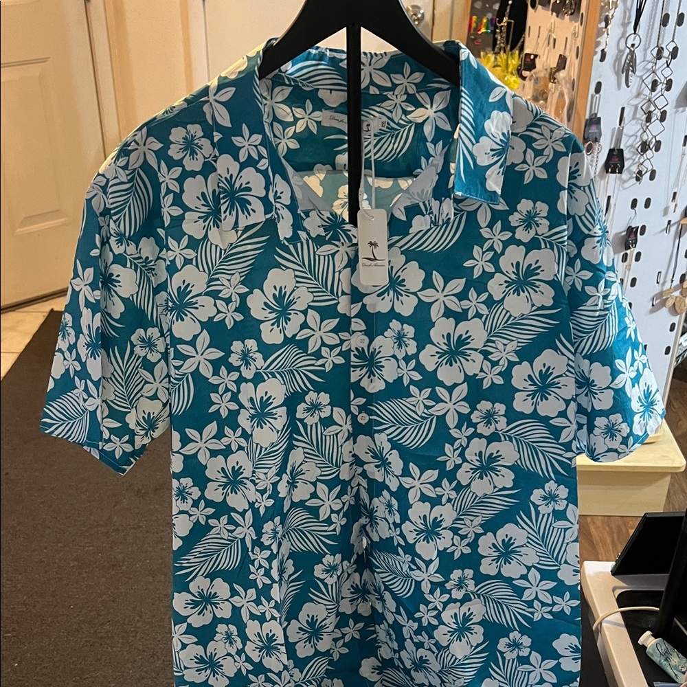 Men's Teal Floral Short-Sleeve Shirt
